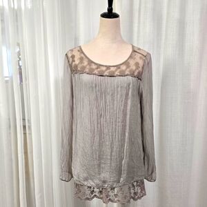 2/$30 Carla Conti Taupe Silk Womens Blouse Size M Boho‎ Cottagecore